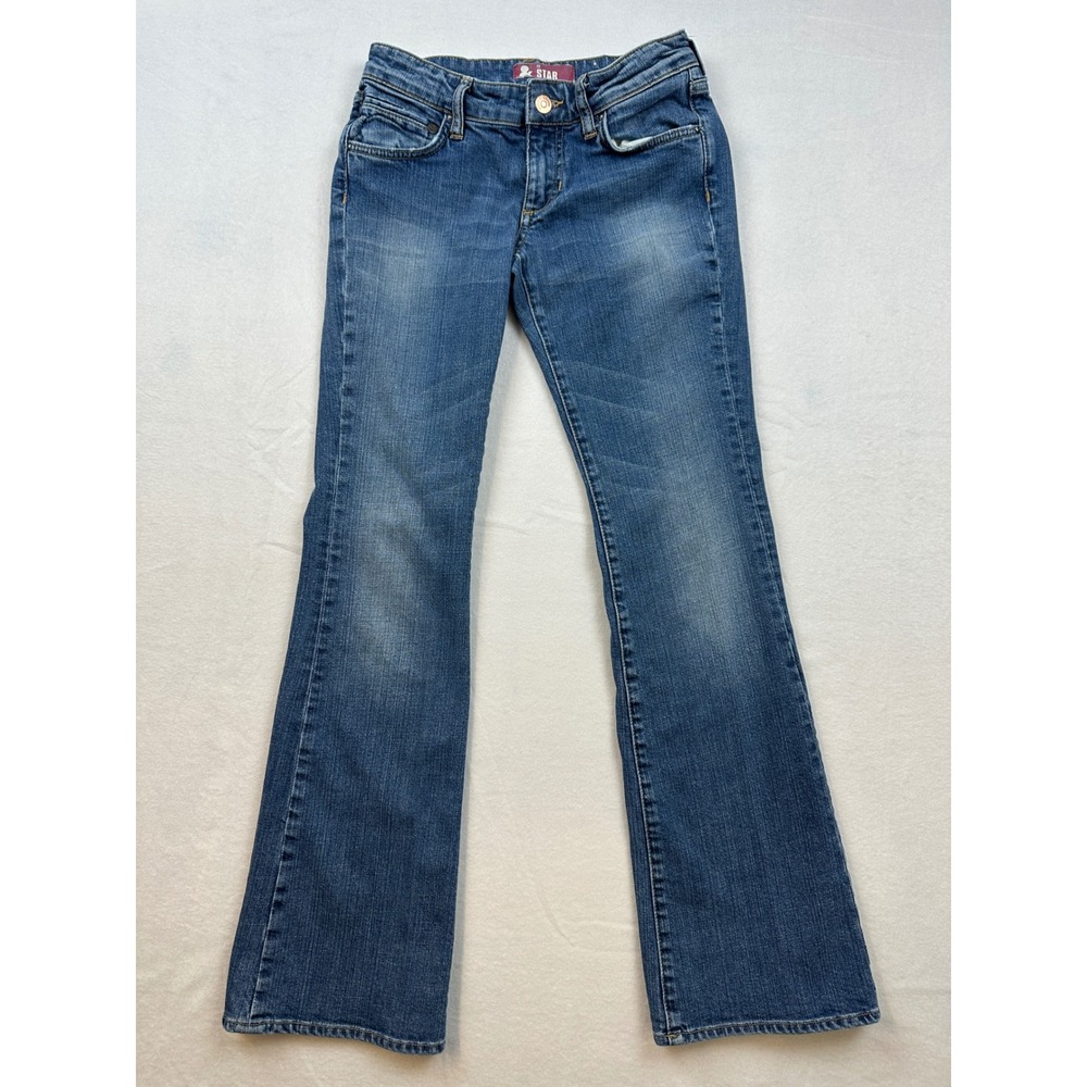 Pull&Bear Star Fit Flare Jeans Womens 26x32 Medium Wash Heart Pocket Bootcut